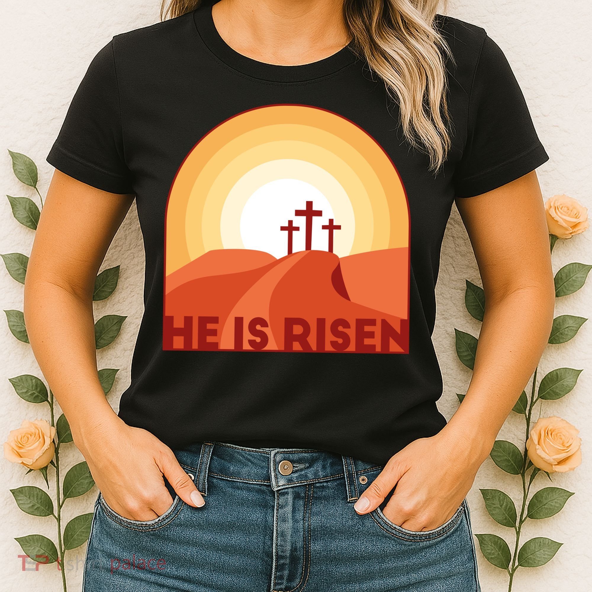 He Is Risen Sunset Jesus Christian Women's T-Shirt