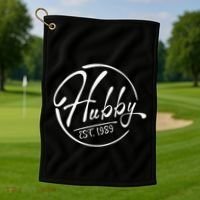 Hubby Established 1989 Wedding Anniversary Celebration Golf Towel thumb 1