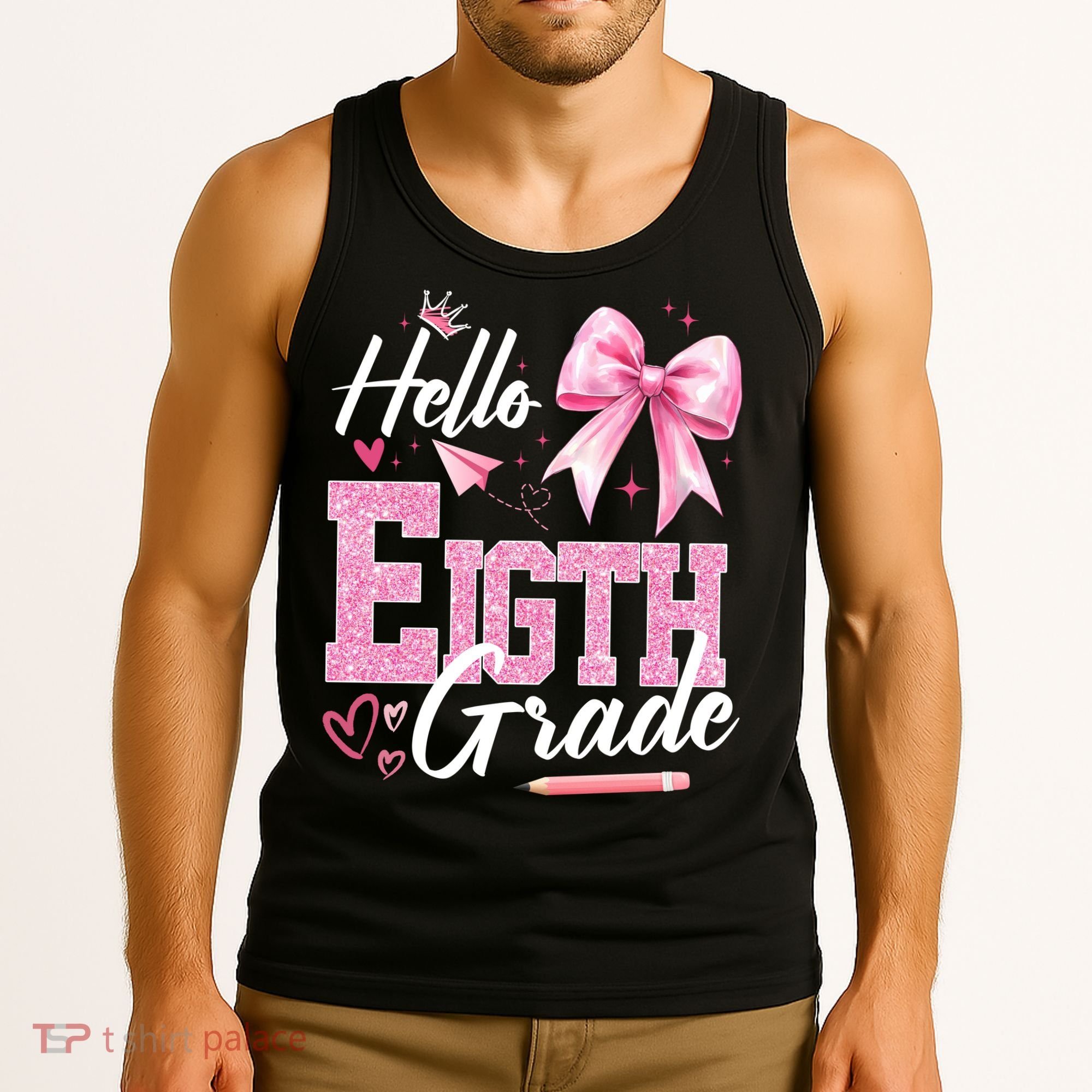 Hello Eight 8th Grade Of School Coquette Teacher Tank Top