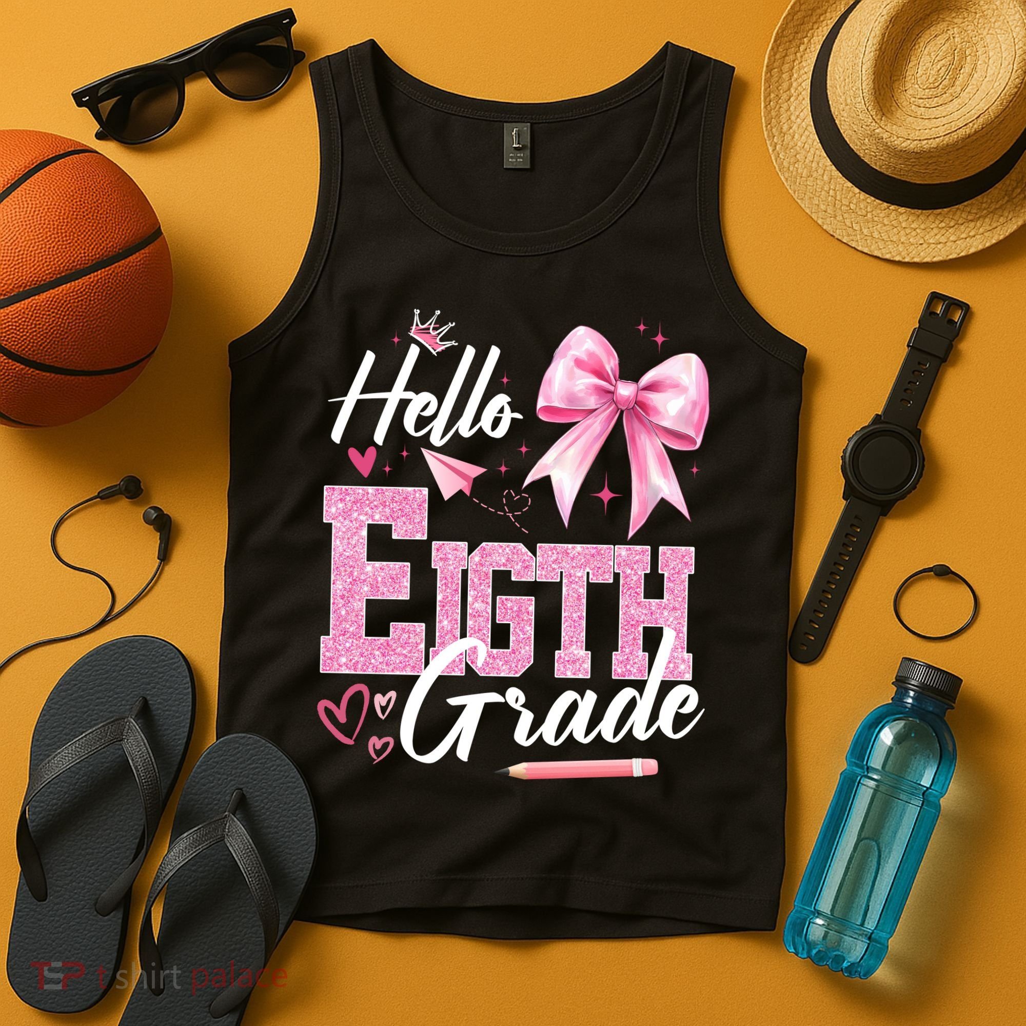 Hello Eight 8th Grade Of School Coquette Teacher Tank Top