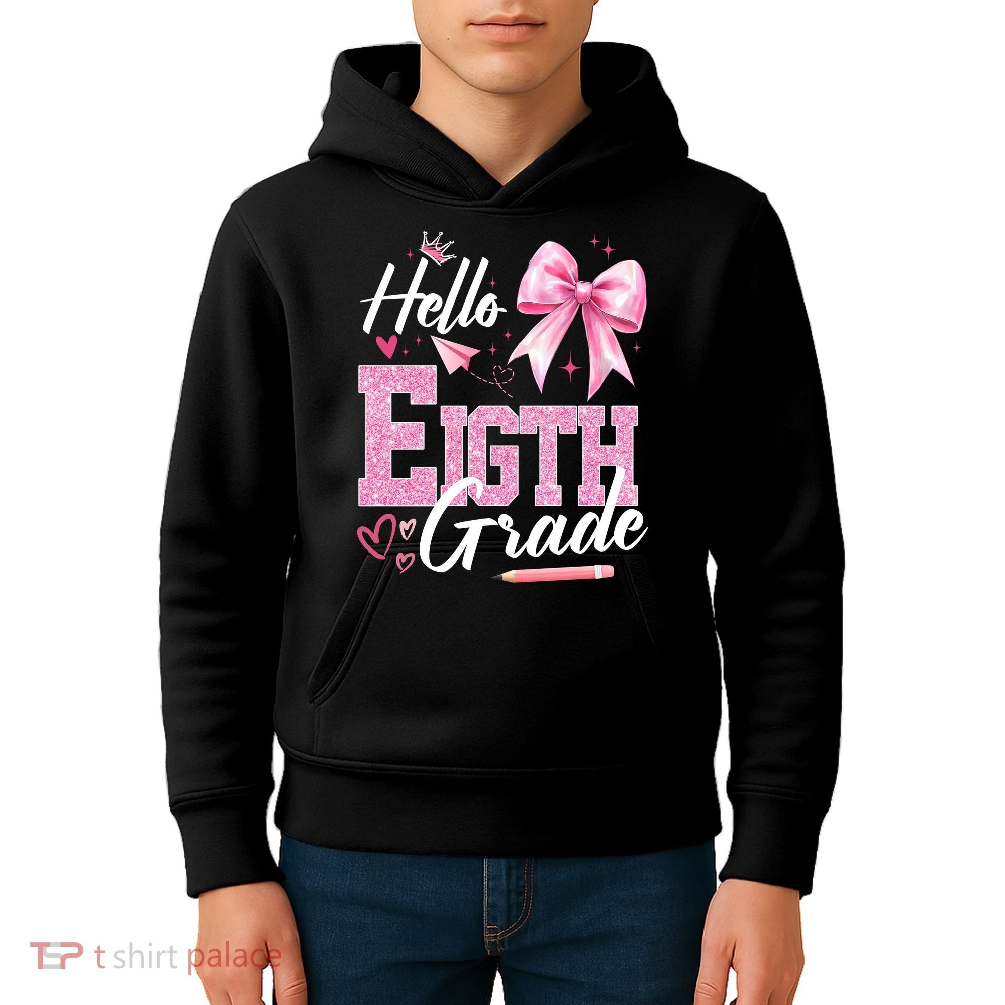 Hello Eight 8th Grade Of School Coquette Teacher Kids Hoodie