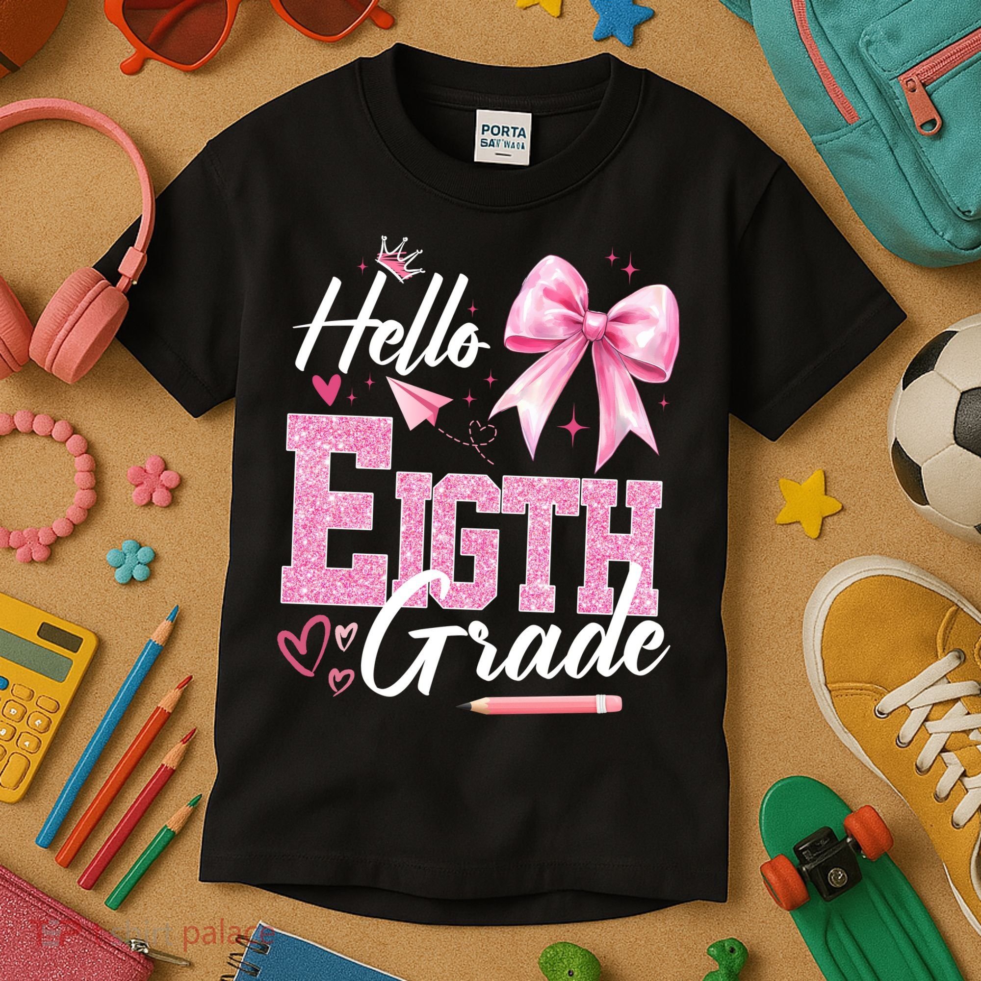 Hello Eight 8th Grade Of School Coquette Teacher Kids T-Shirt