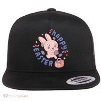 Happy Easter Adorable Bunny Flat Bill Trucker Hat thumb 0