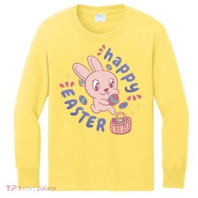 Happy Easter Adorable Bunny Kids Long Sleeve Shirt