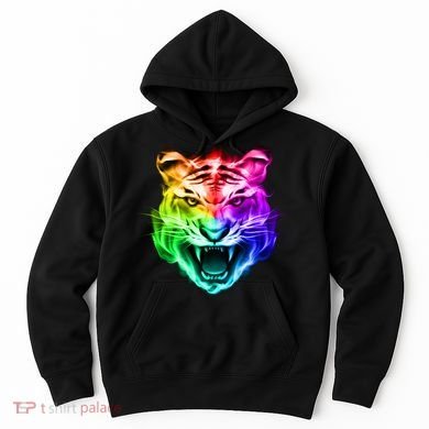 Head of Tiger Blazing in Spectrum Fire Hoodie