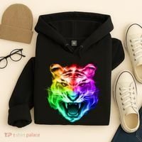 Head of Tiger Blazing in Spectrum Fire Hoodie thumb 4