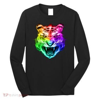 Head of Tiger Blazing in Spectrum Fire Long Sleeve Shirt