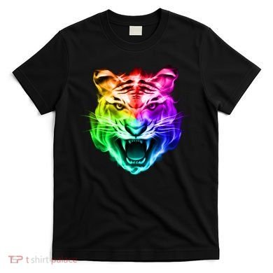 Head of Tiger Blazing in Spectrum Fire T-Shirt