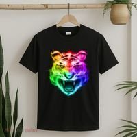 Head of Tiger Blazing in Spectrum Fire T-Shirt thumb 2