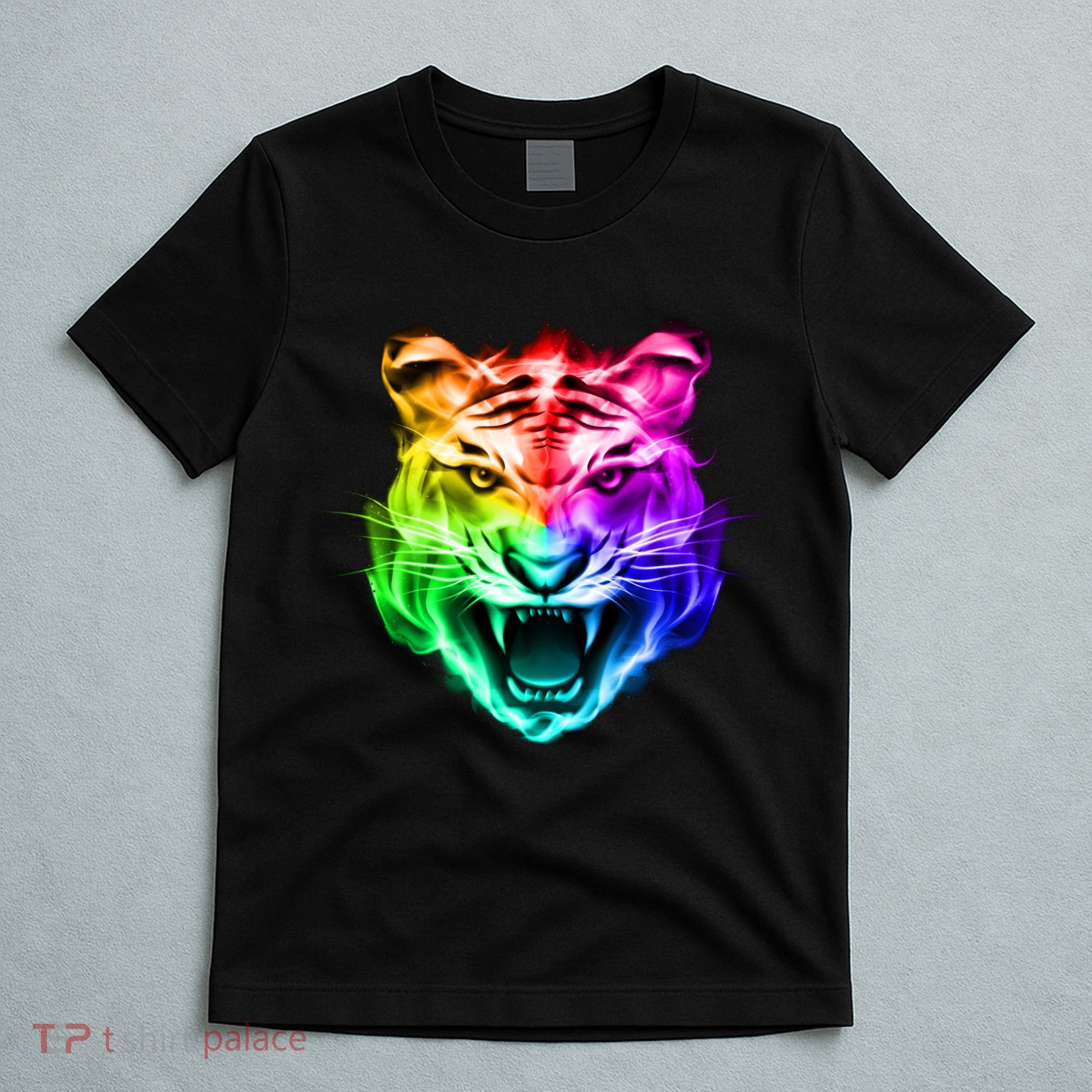 Head of Tiger Blazing in Spectrum Fire T-Shirt