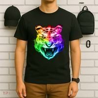 Head of Tiger Blazing in Spectrum Fire T-Shirt thumb 6