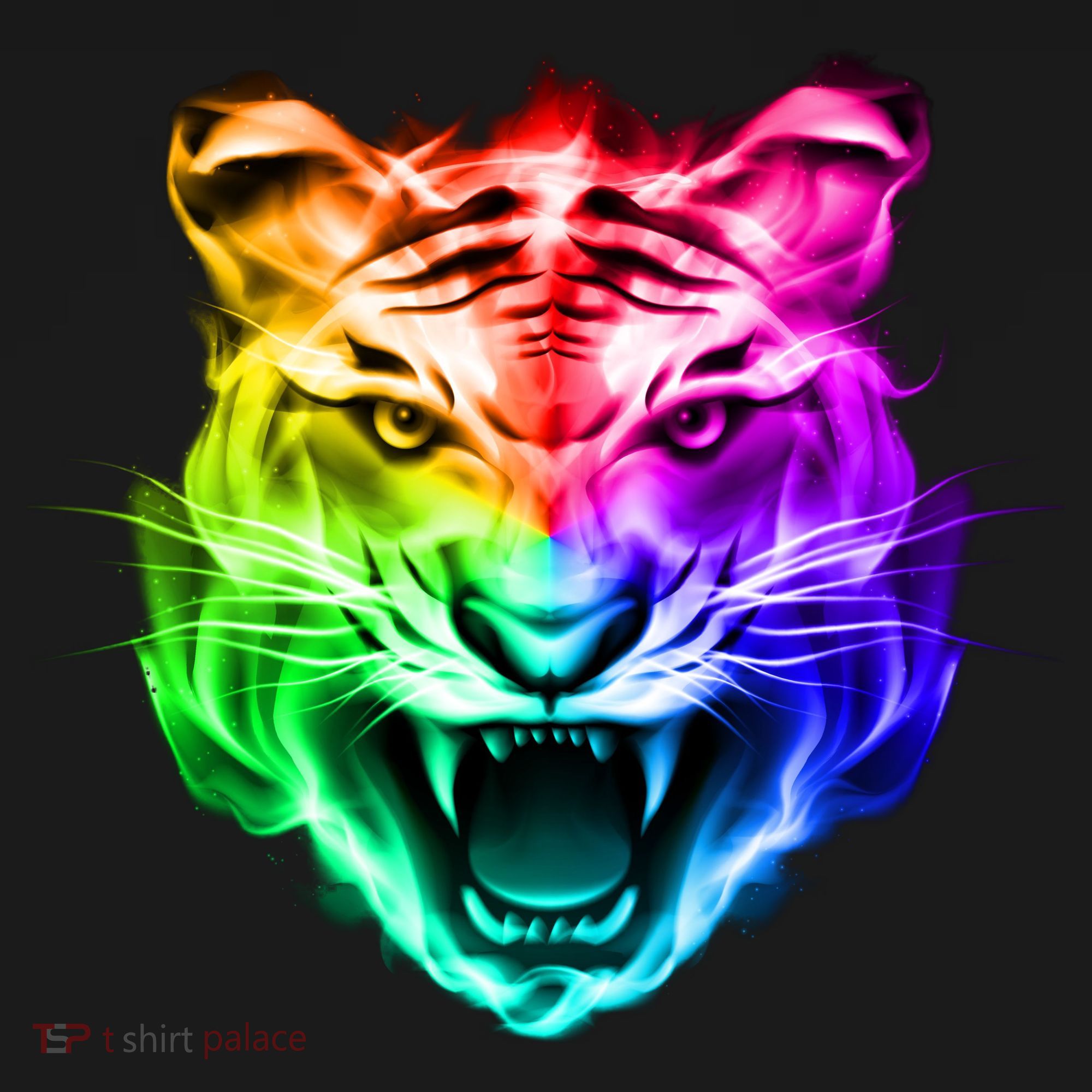 Head of Tiger Blazing in Spectrum Fire T-Shirt