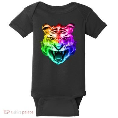 Head of Tiger Blazing in Spectrum Fire Baby Bodysuit