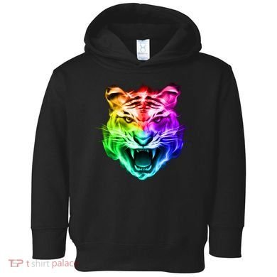 Head of Tiger Blazing in Spectrum Fire Toddler Hoodie