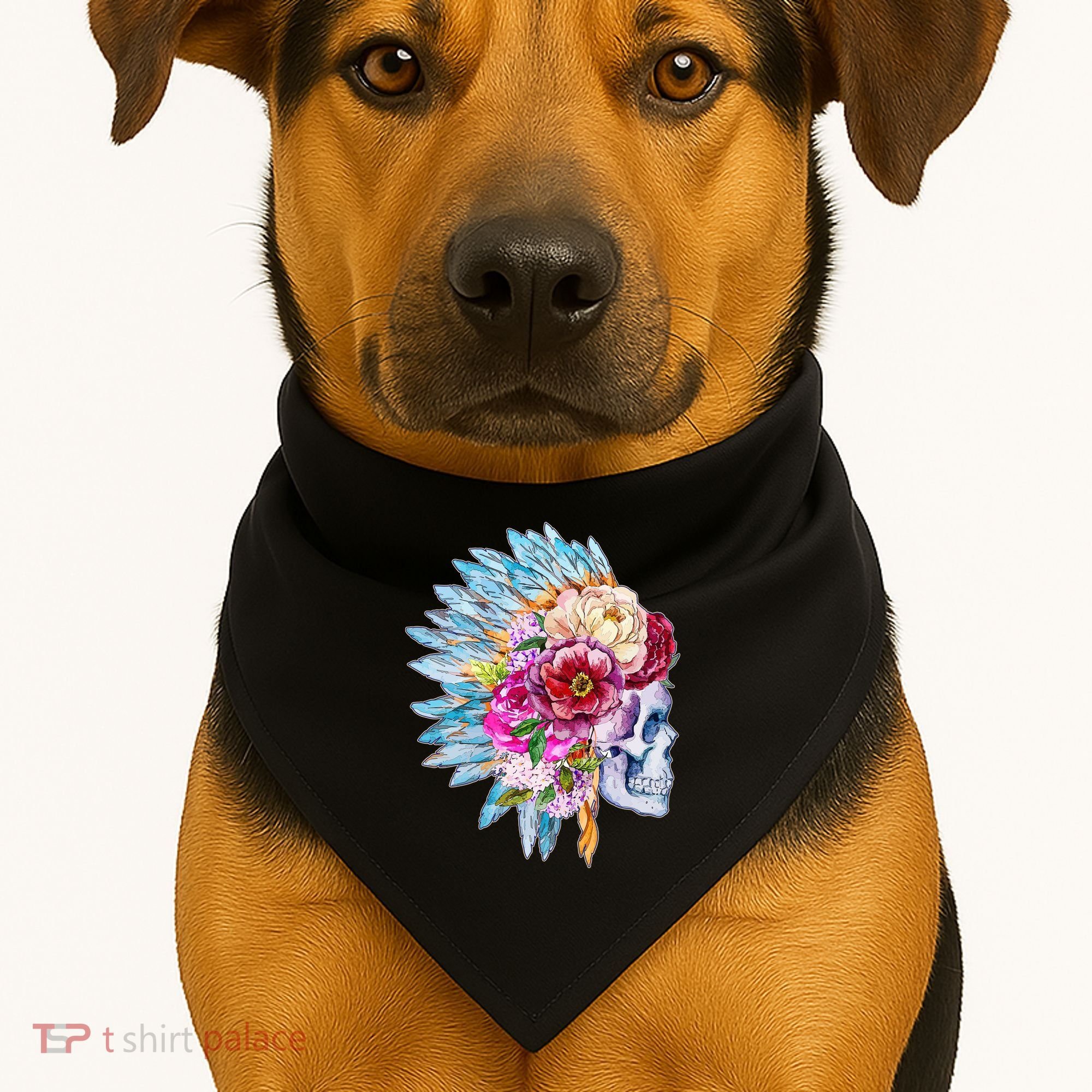 Headdress Floral Skull USA-Made Doggie Bandana