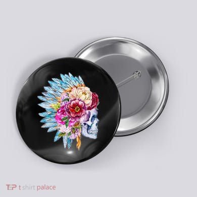 Headdress Floral Skull Button
