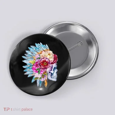 Headdress Floral Skull Button