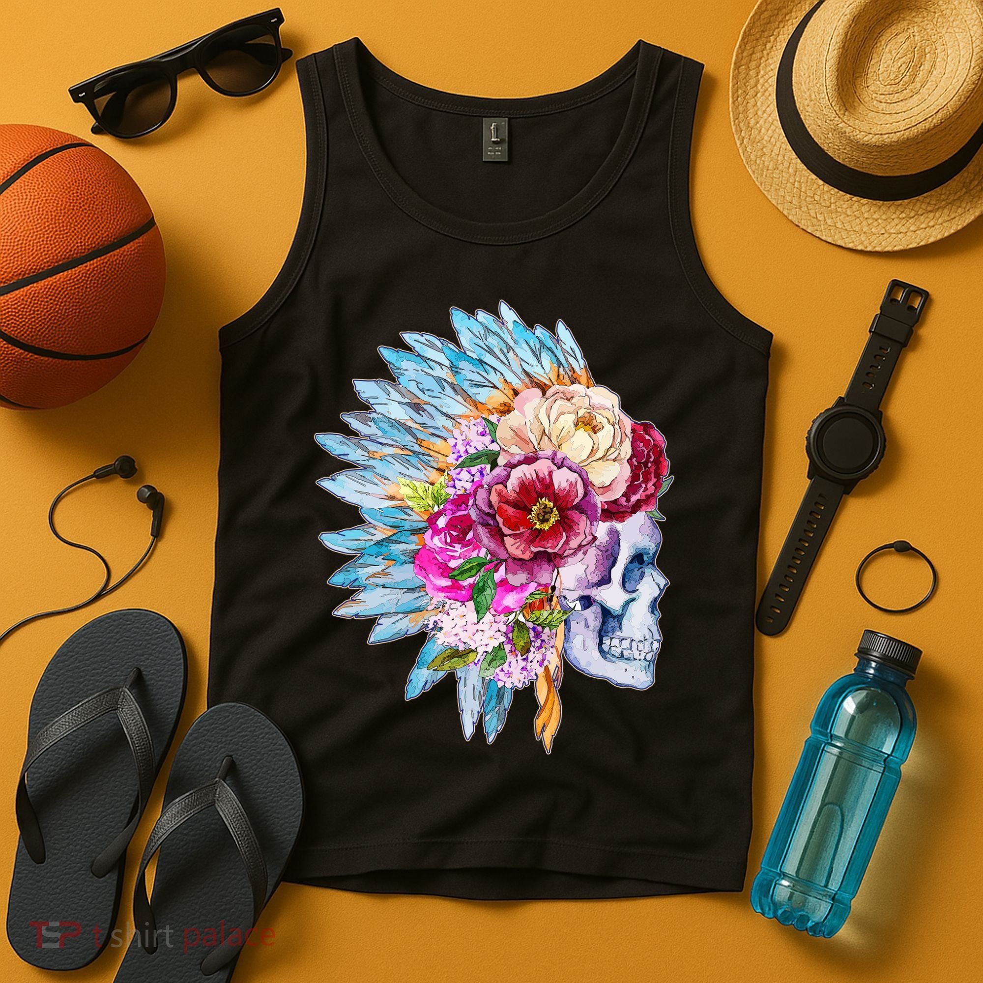 Headdress Floral Skull Tank Top