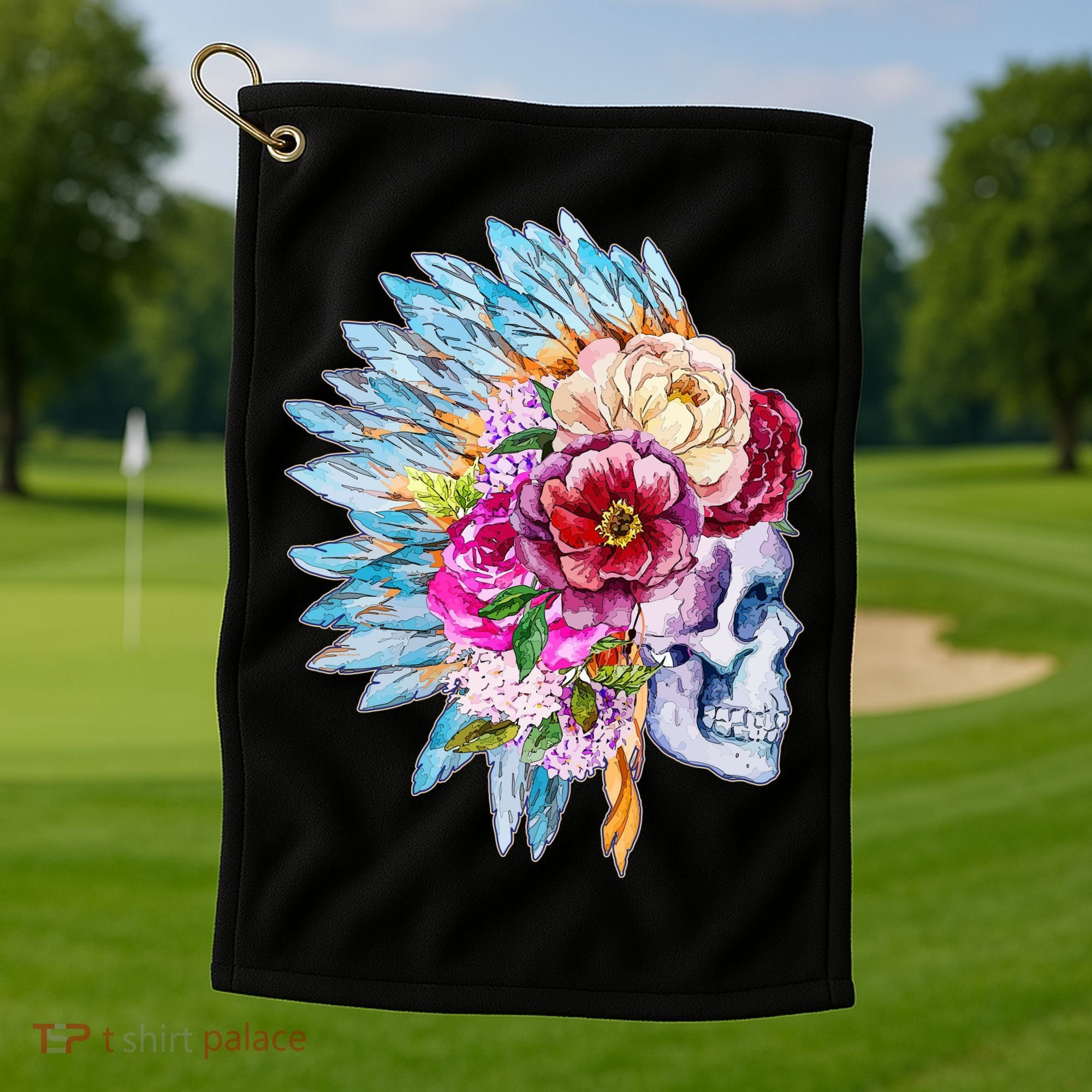 Headdress Floral Skull Golf Towel