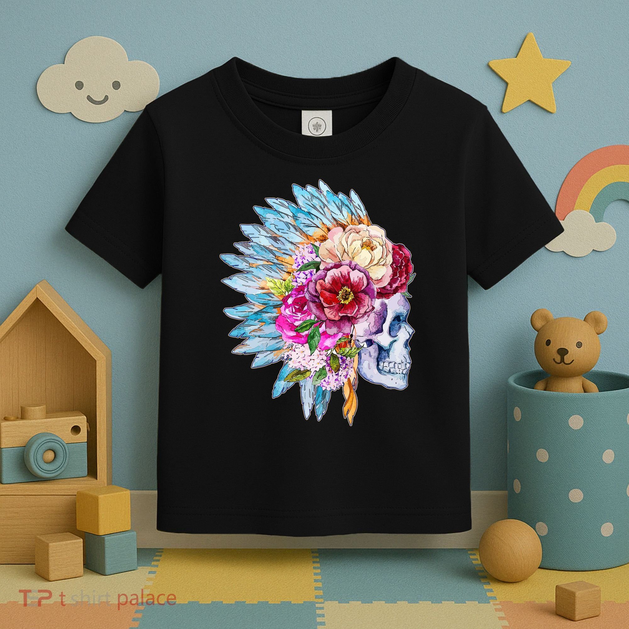 Headdress Floral Skull Toddler T-Shirt