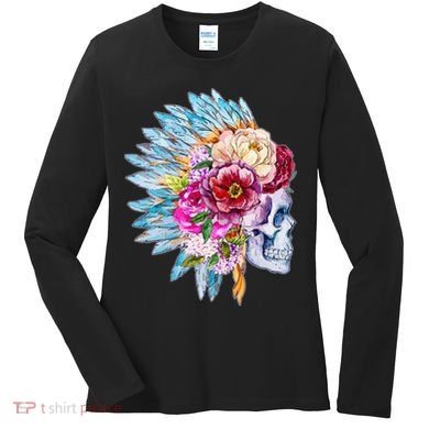 Headdress Floral Skull Women's Long Sleeve Shirt