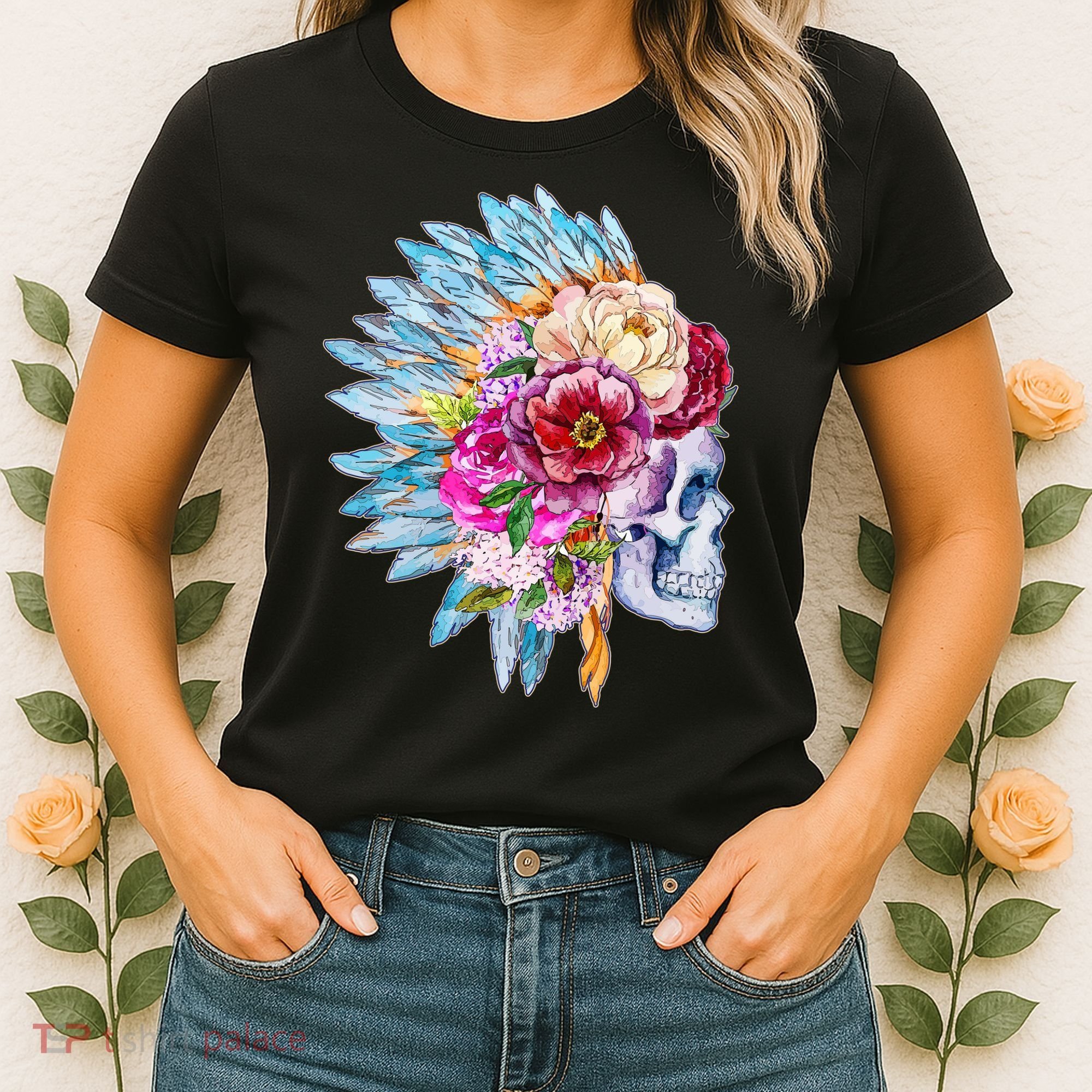 Headdress Floral Skull Women's T-Shirt