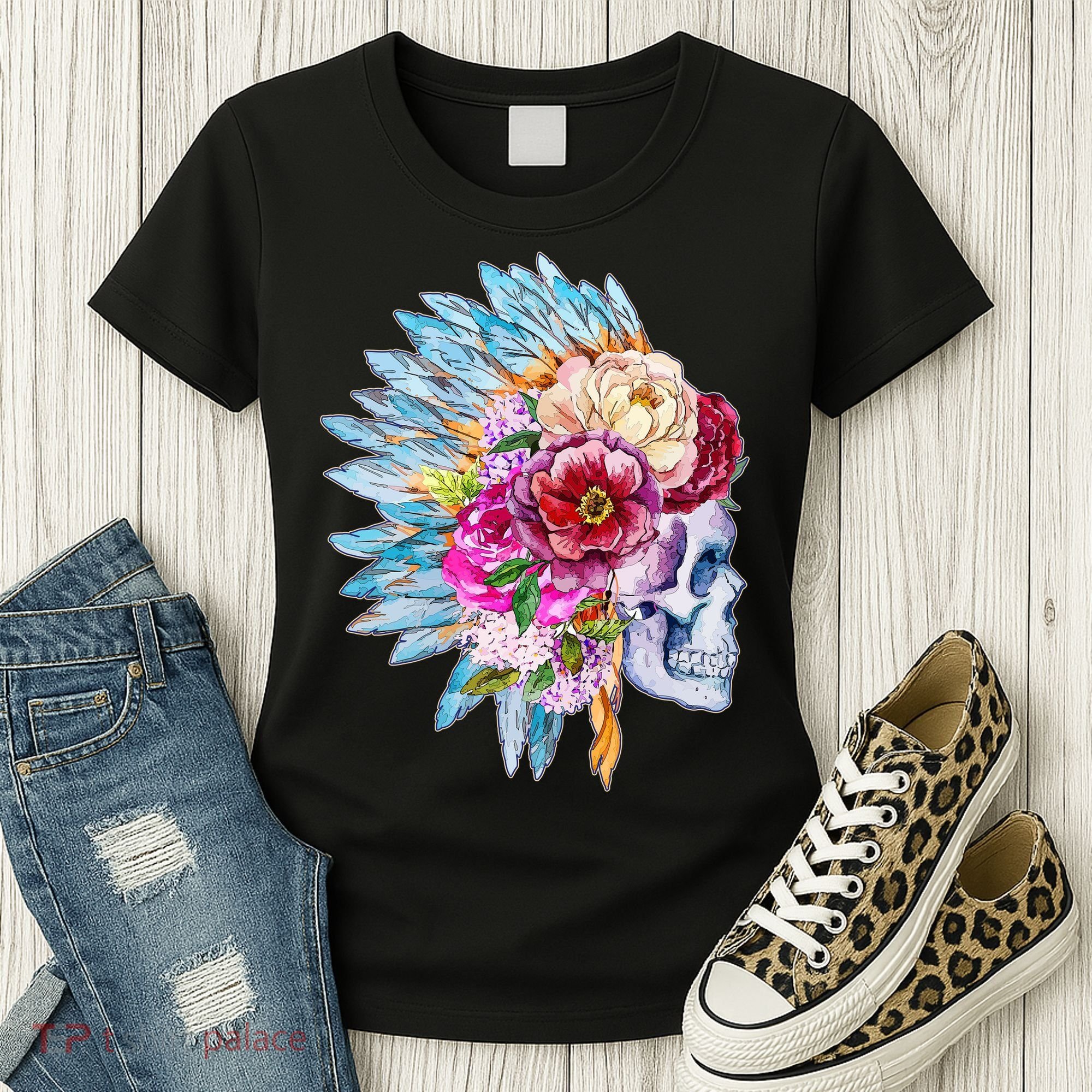 Headdress Floral Skull Women's T-Shirt