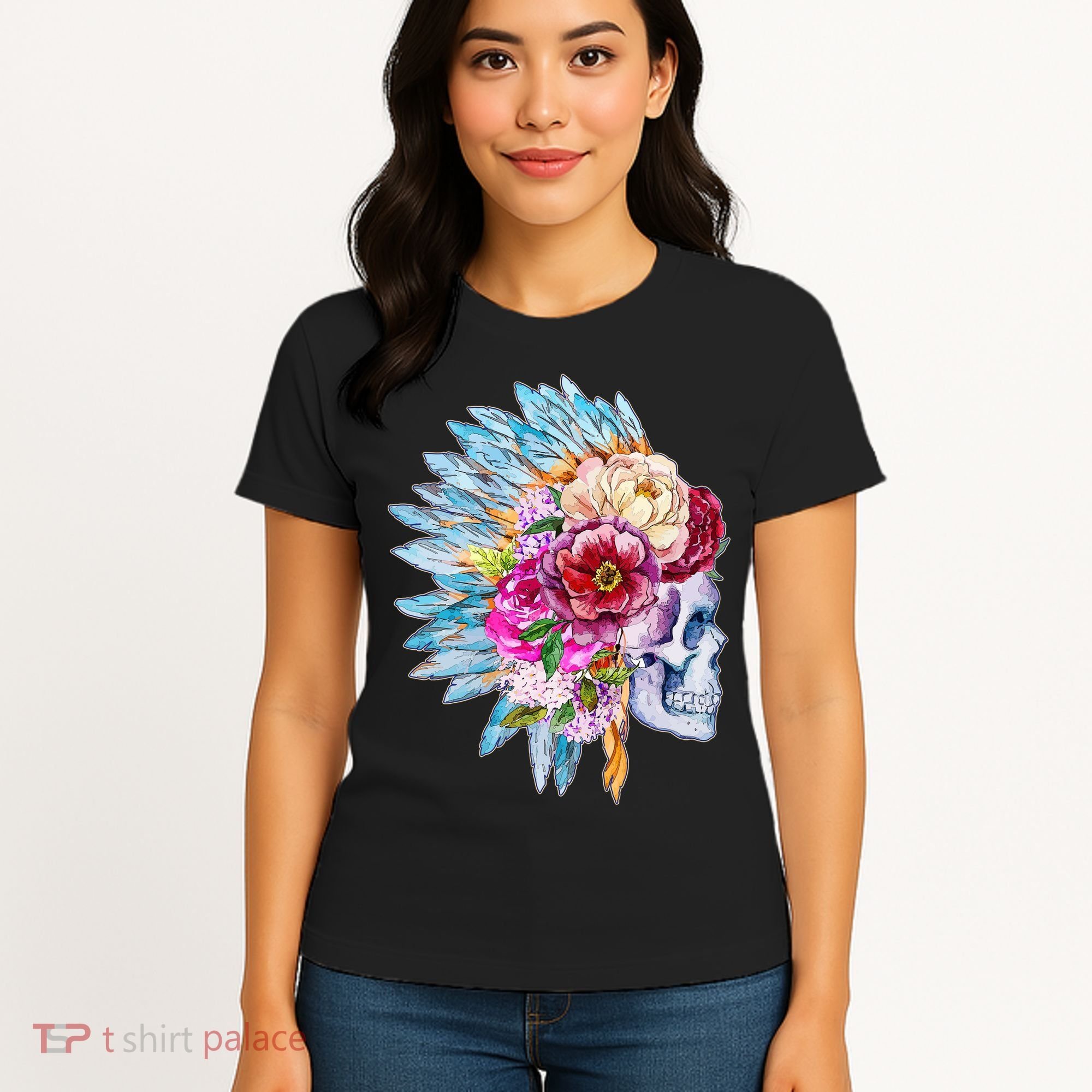 Headdress Floral Skull Women's T-Shirt