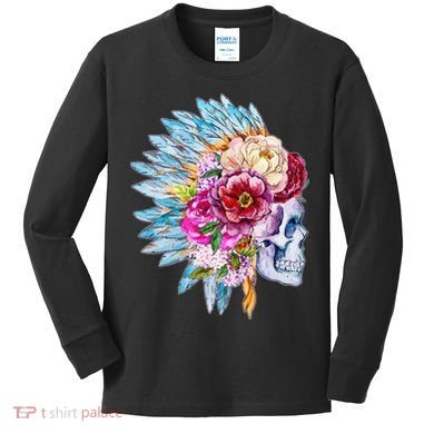 Headdress Floral Skull Kids Long Sleeve Shirt