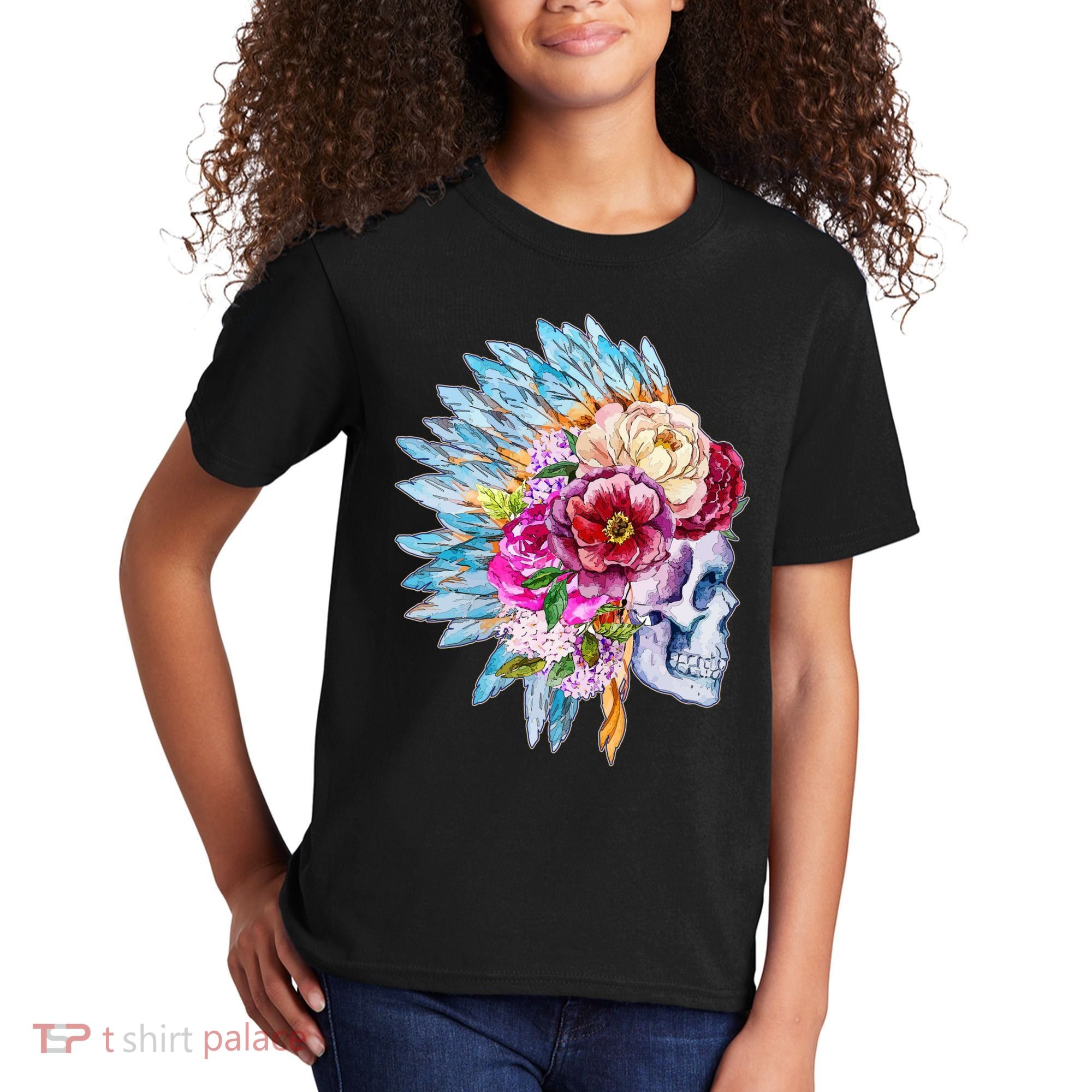 Headdress Floral Skull Kids T-Shirt