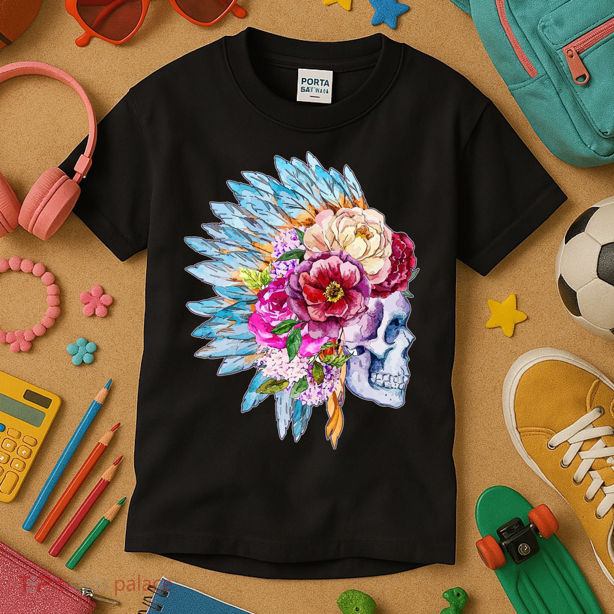 Headdress Floral Skull Kids T-Shirt
