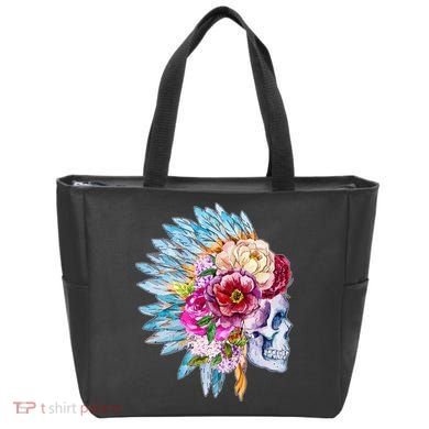 Headdress Floral Skull Tote Bag