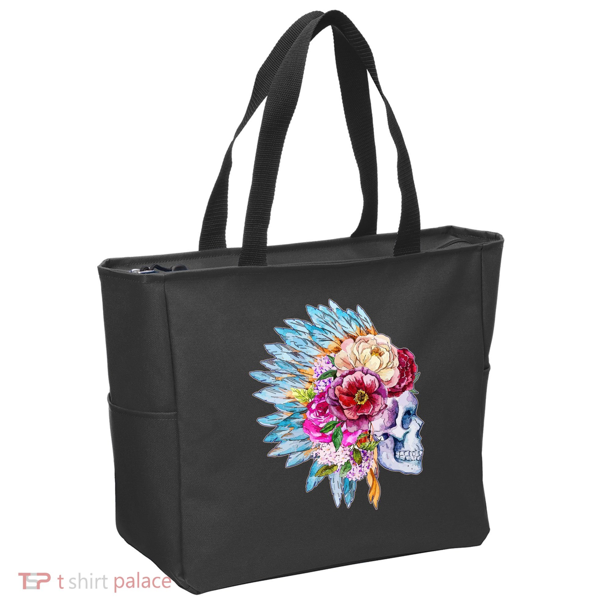 Headdress Floral Skull Tote Bag