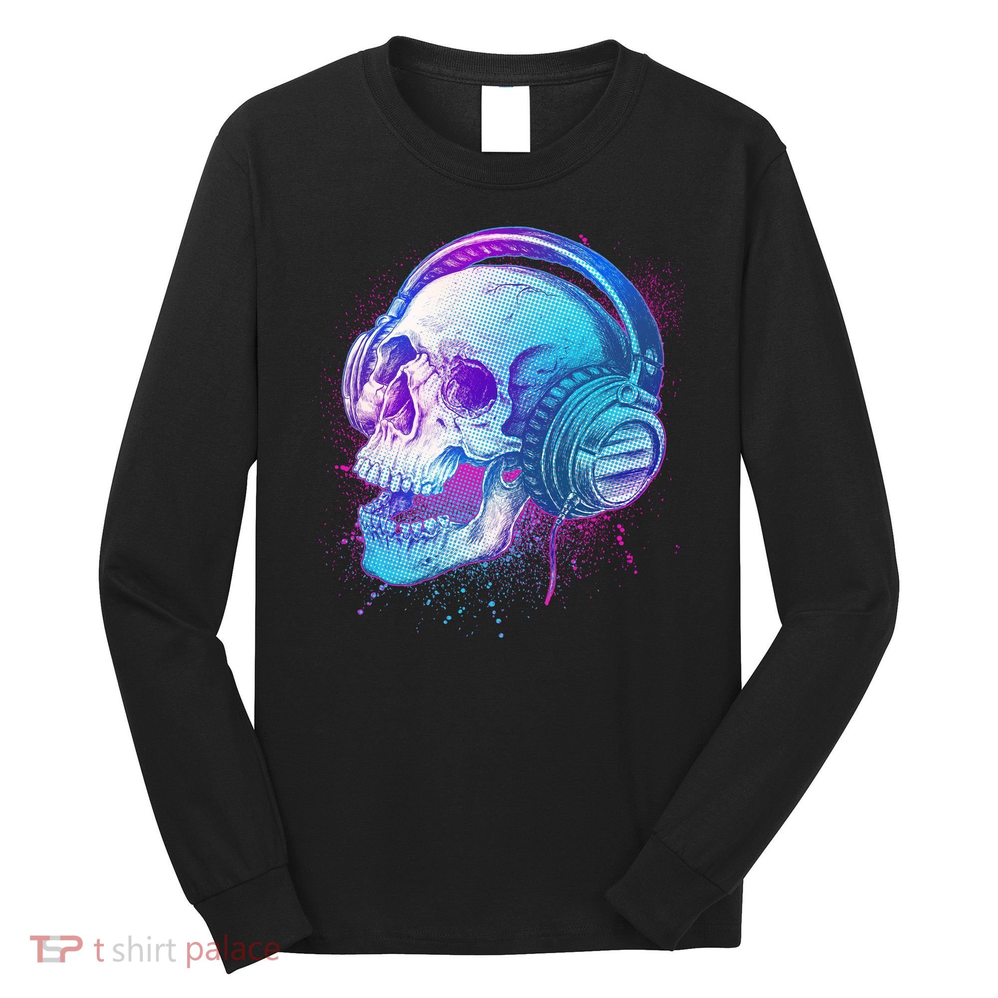 Headphones Music Lover Skull Long Sleeve Shirt