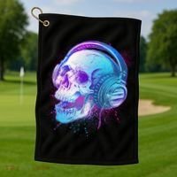 Headphones Music Lover Skull Golf Towel thumb 1