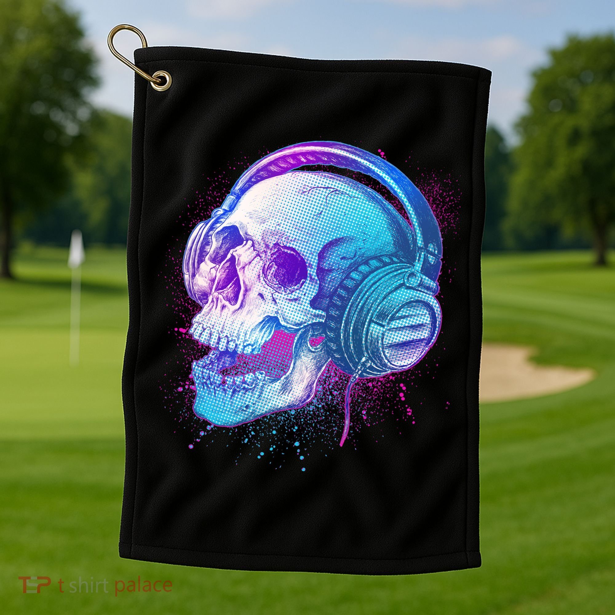 Headphones Music Lover Skull Golf Towel