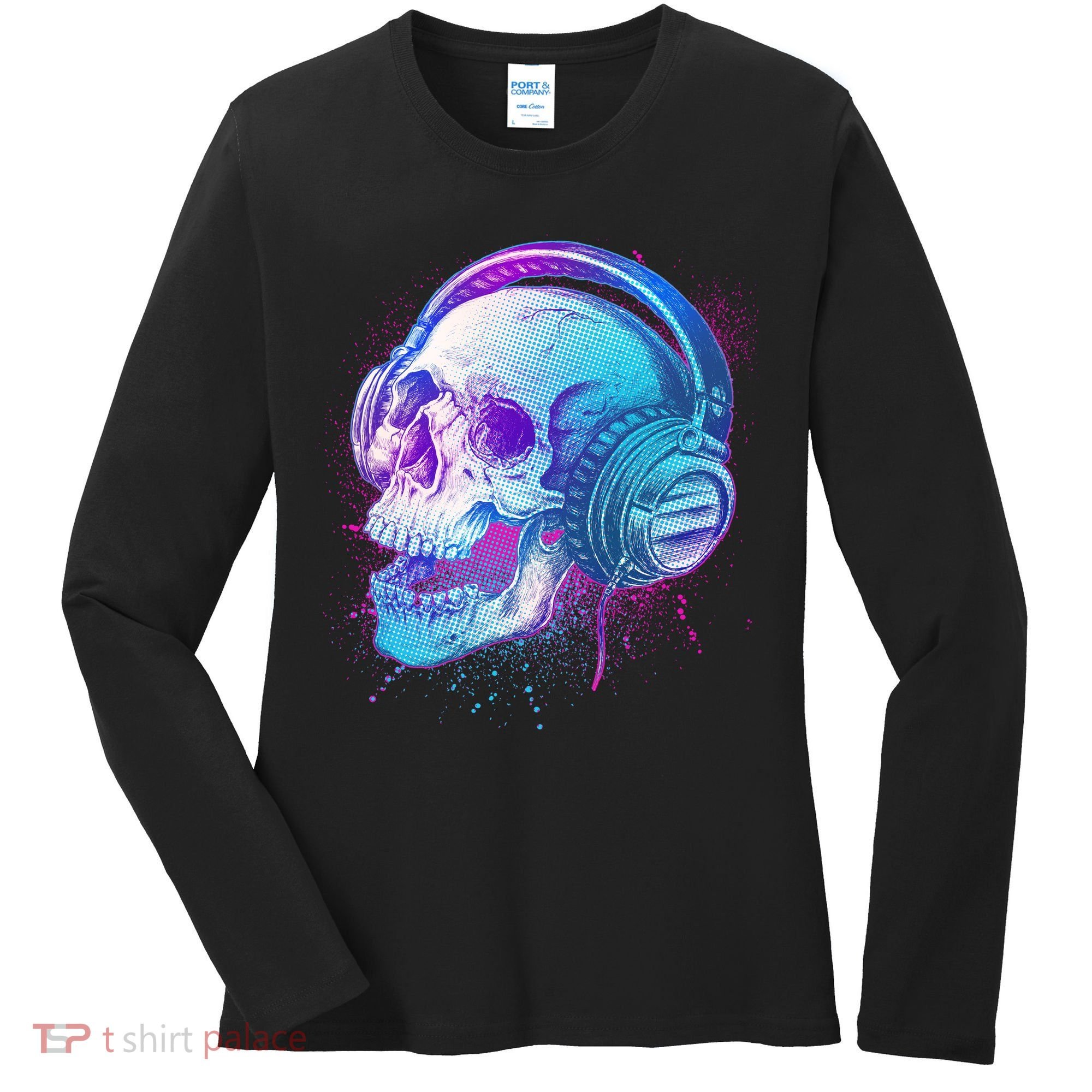 Headphones Music Lover Skull Women's Long Sleeve Shirt