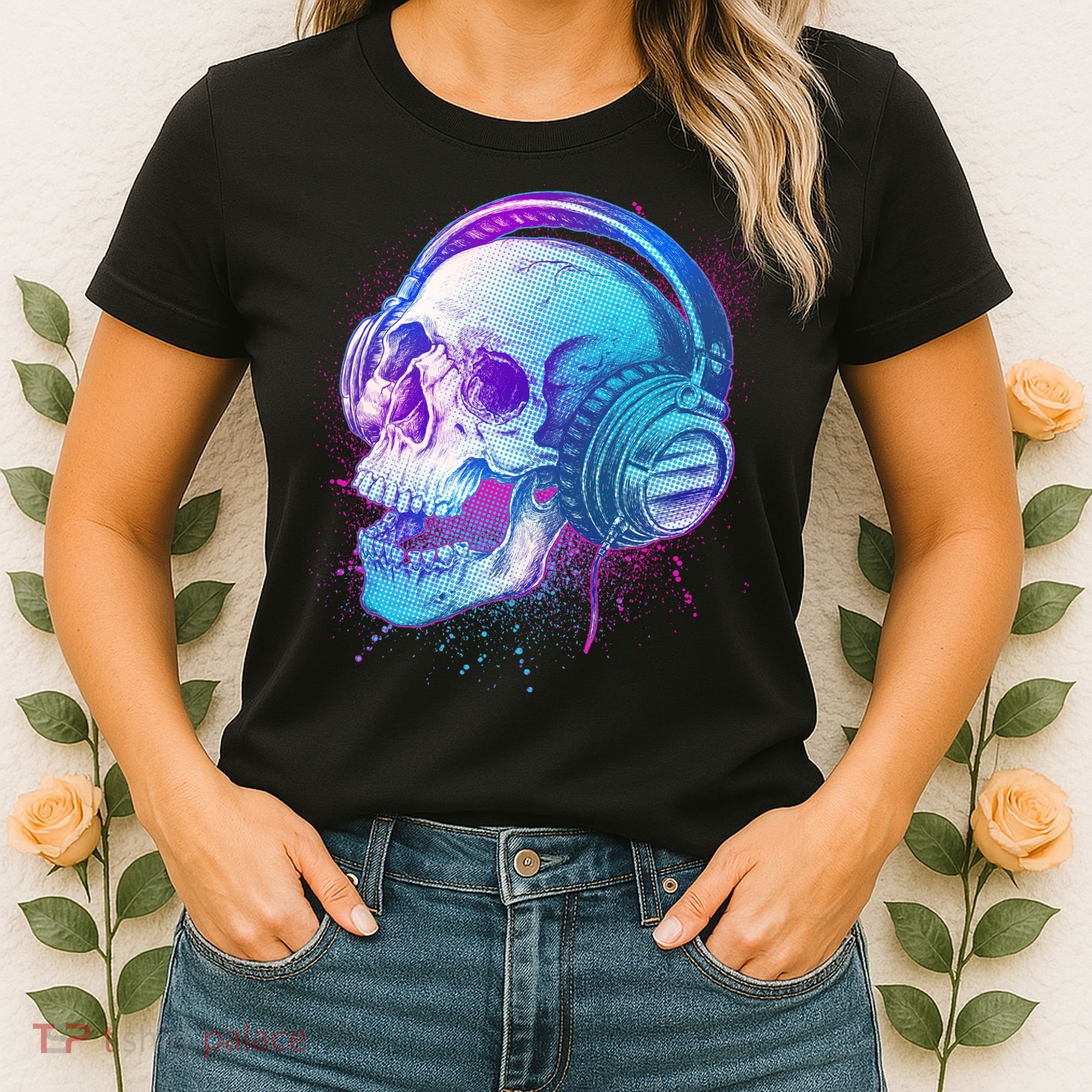 Headphones Music Lover Skull Women's T-Shirt