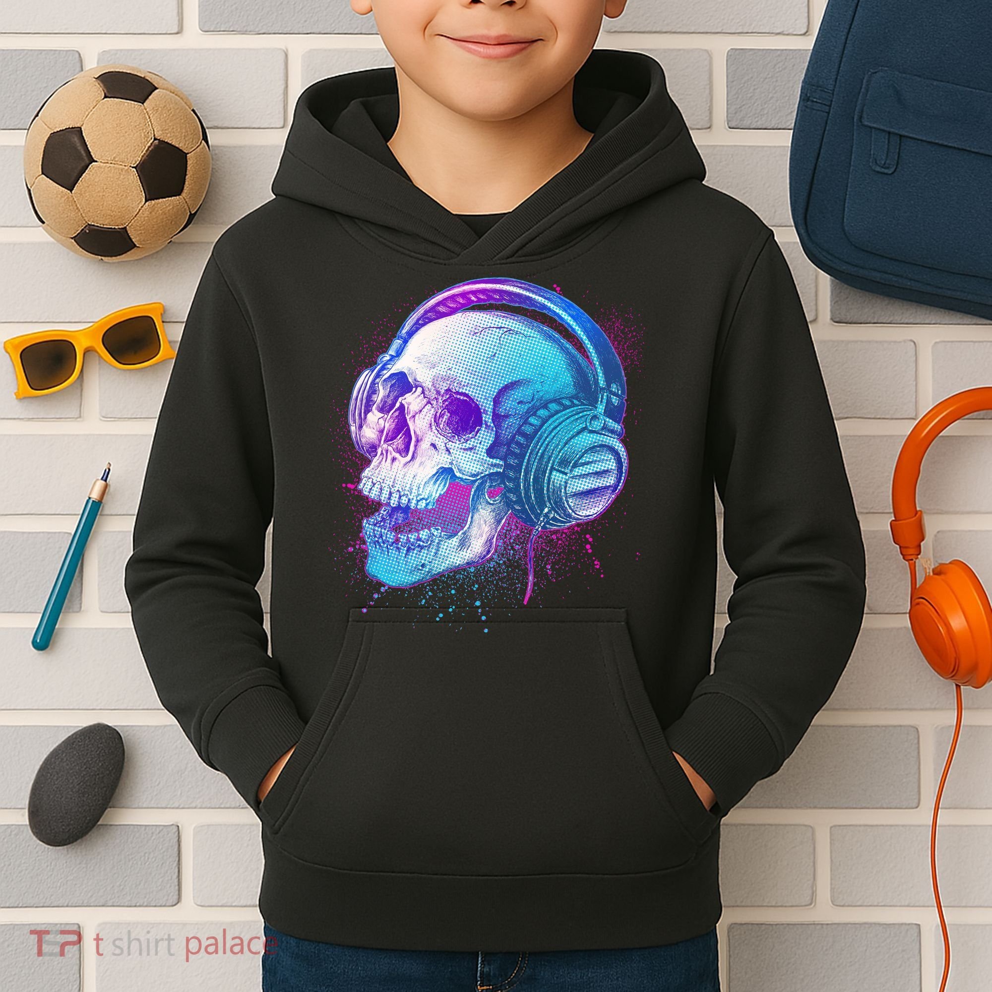 Headphones Music Lover Skull Kids Hoodie