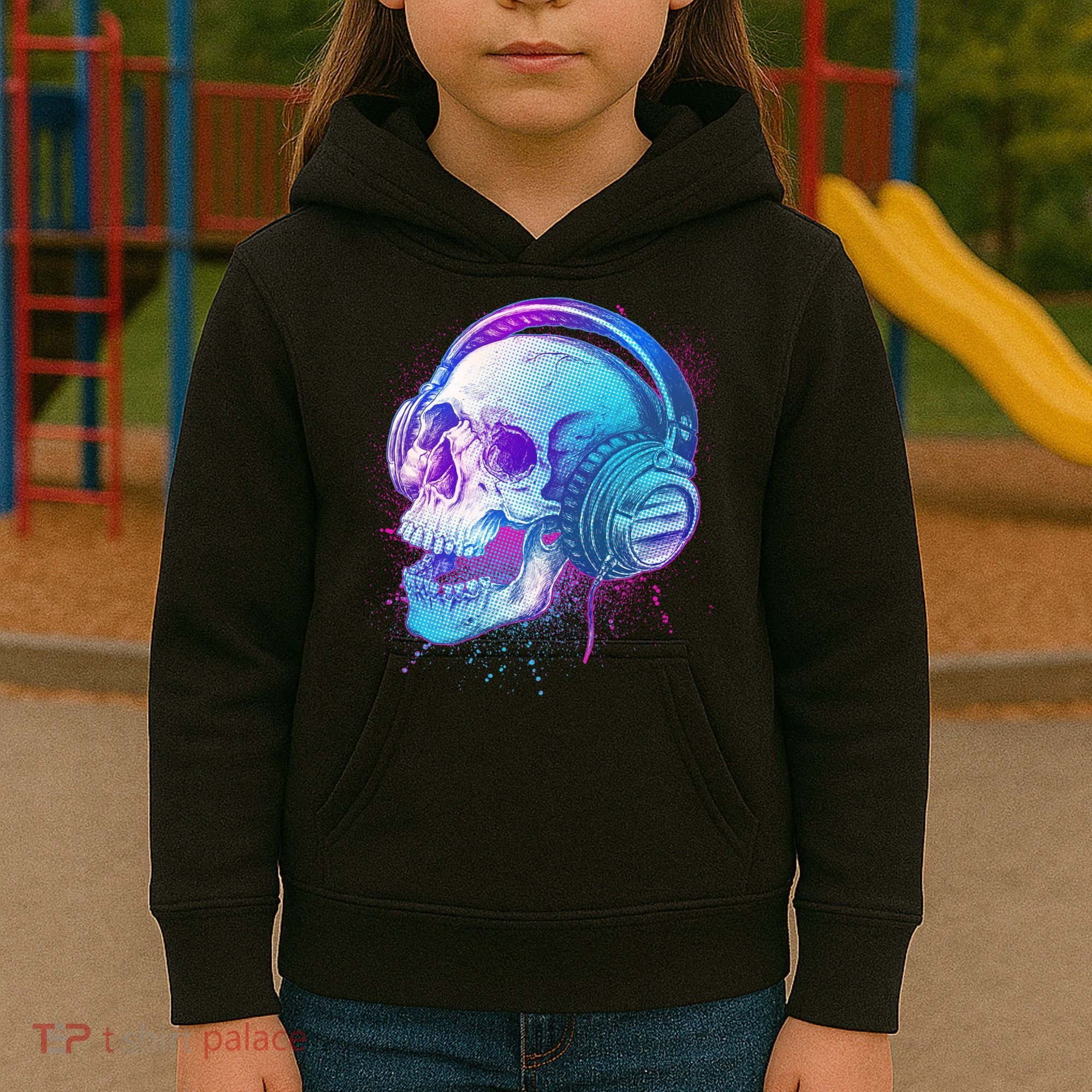 Headphones Music Lover Skull Kids Hoodie