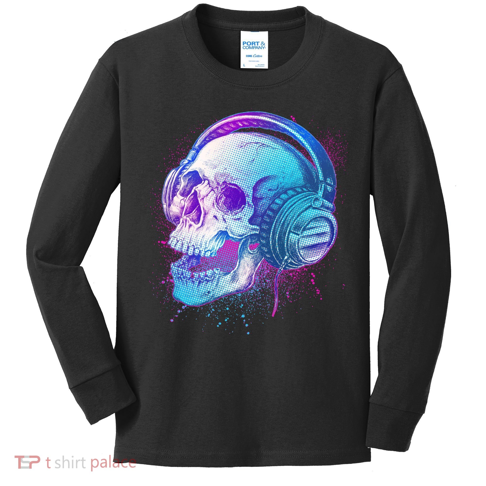 Headphones Music Lover Skull Kids Long Sleeve Shirt