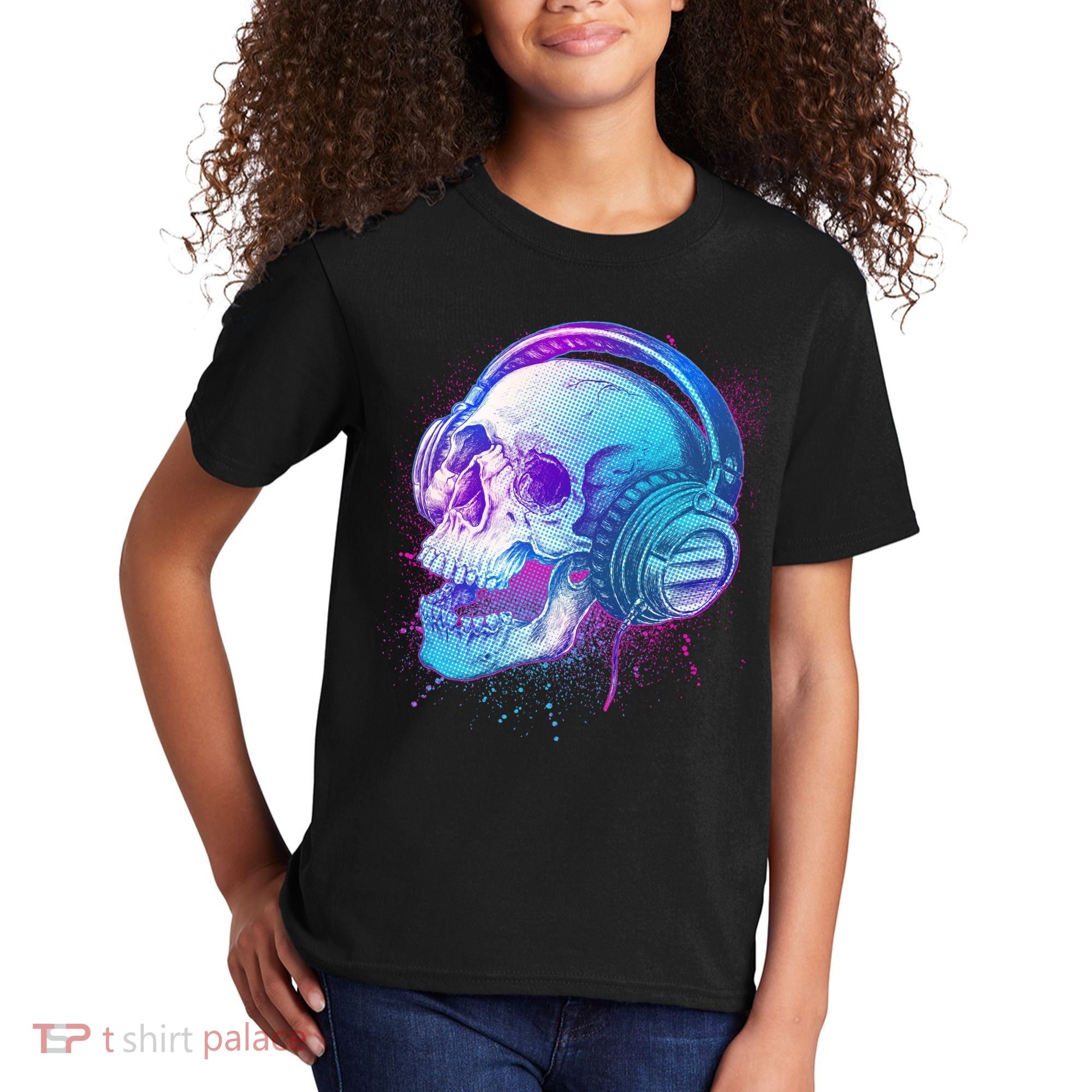 Headphones Music Lover Skull Kids T-Shirt