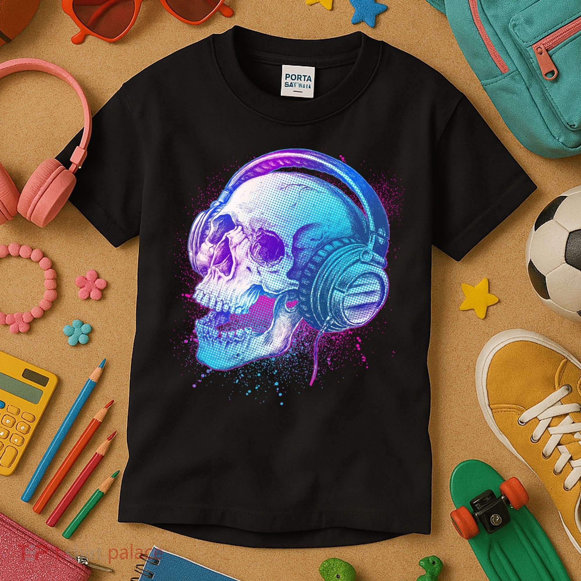 Headphones Music Lover Skull Kids T-Shirt