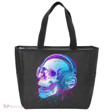 Headphones Music Lover Skull Tote Bag