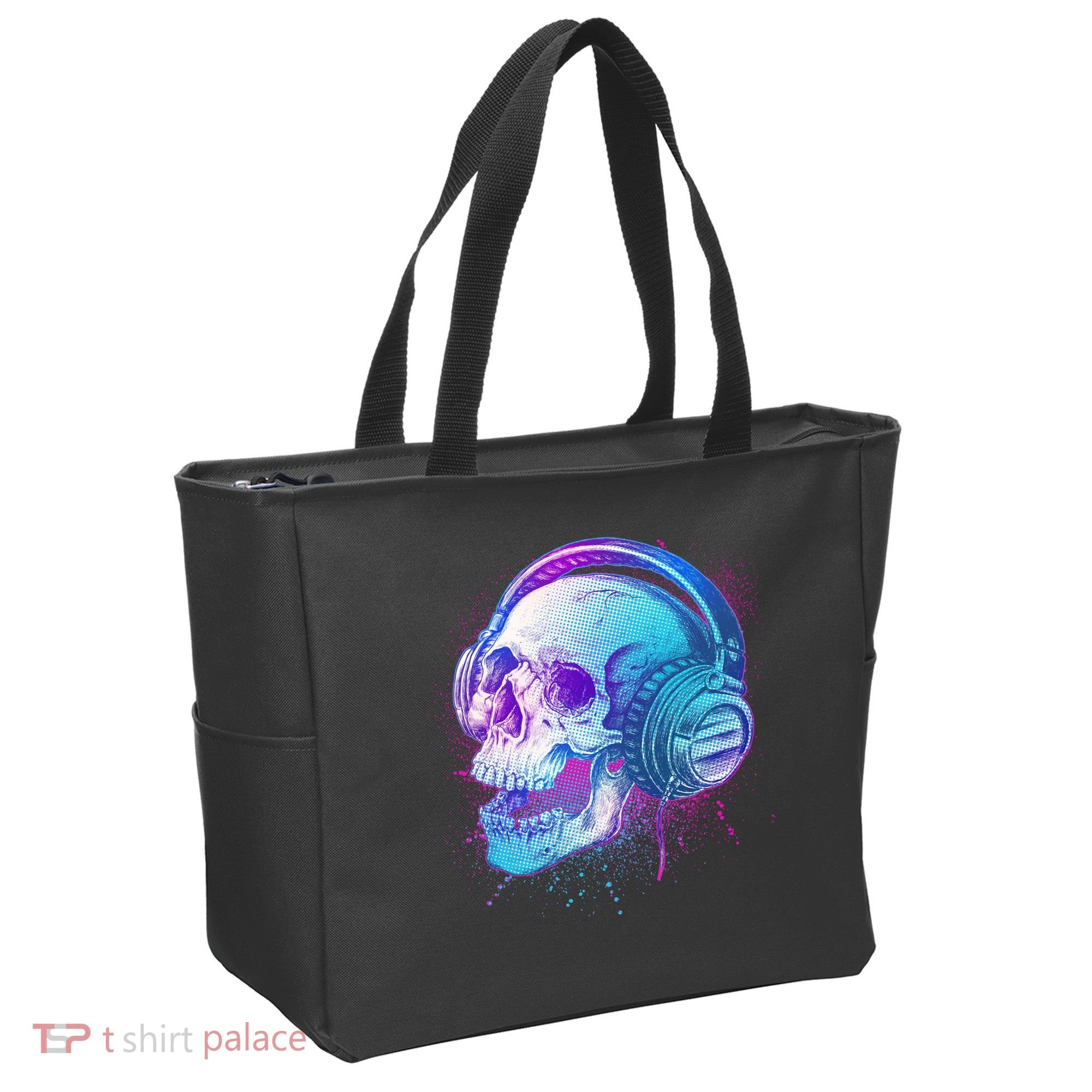 Headphones Music Lover Skull Tote Bag
