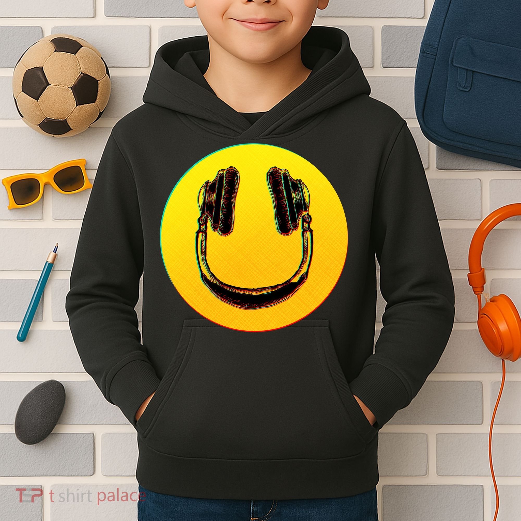 Headphones Smiley Kids Hoodie