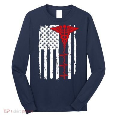 Healthcare Front line US Flag Long Sleeve Shirt