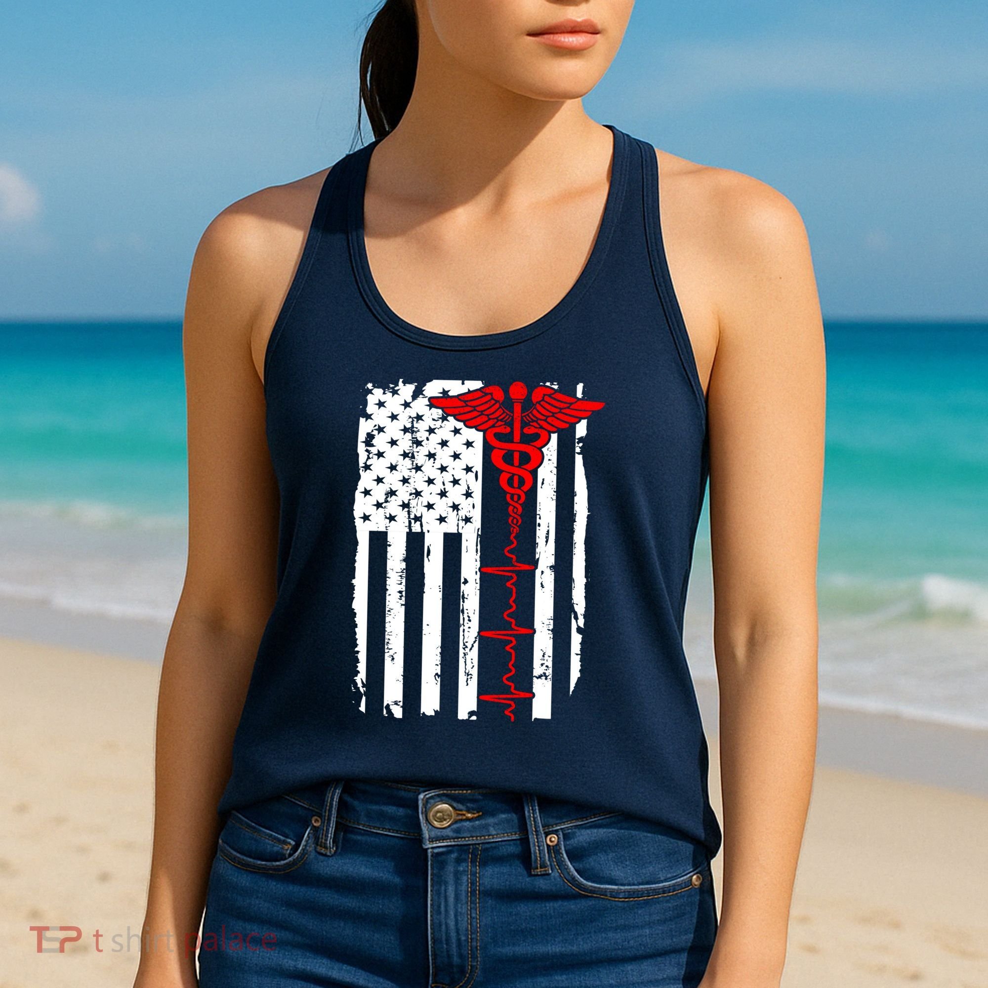 Healthcare Front line US Flag Women's Tank Top