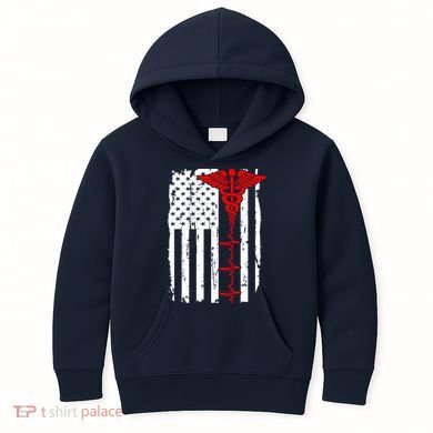Healthcare Front line US Flag Kids Hoodie