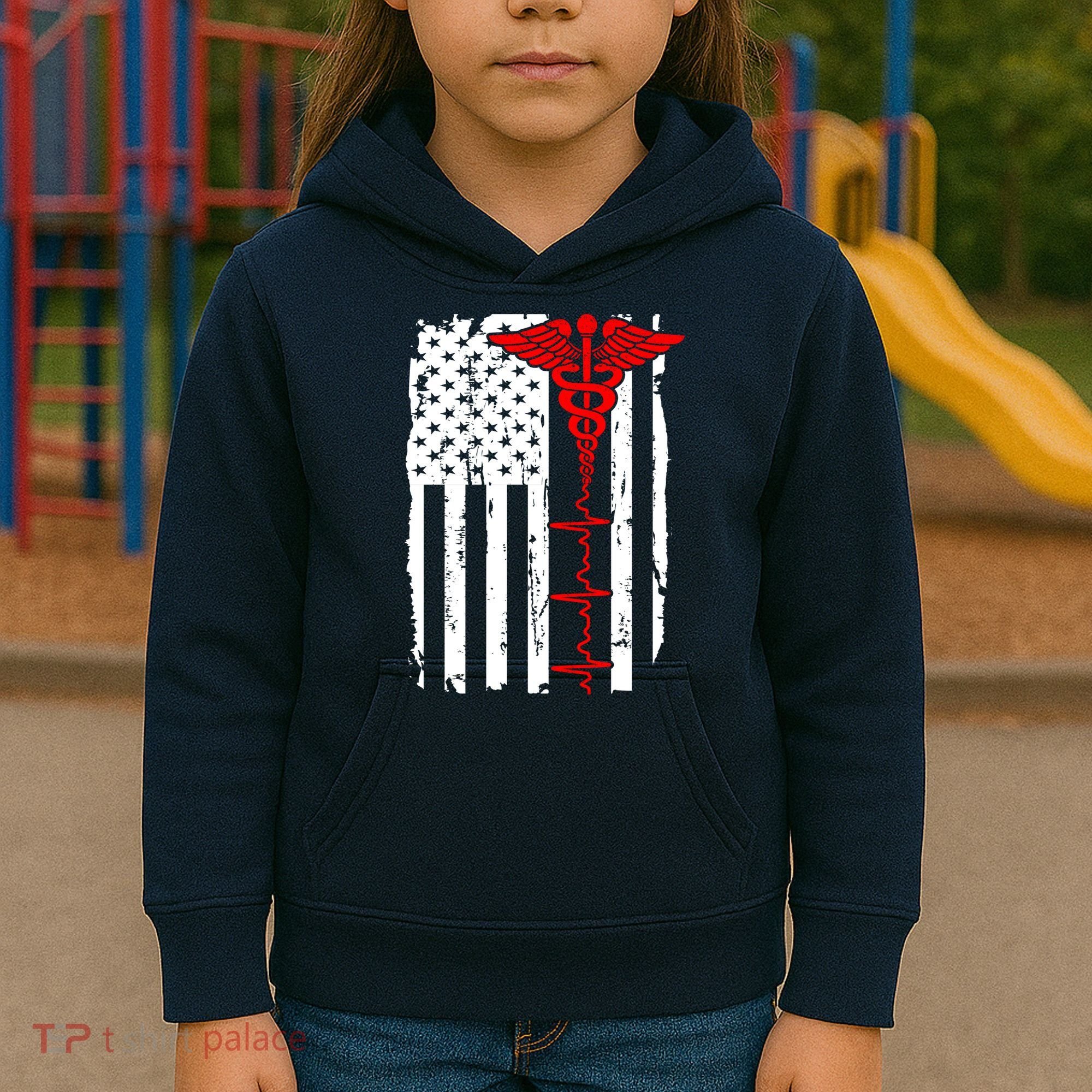 Healthcare Front line US Flag Kids Hoodie